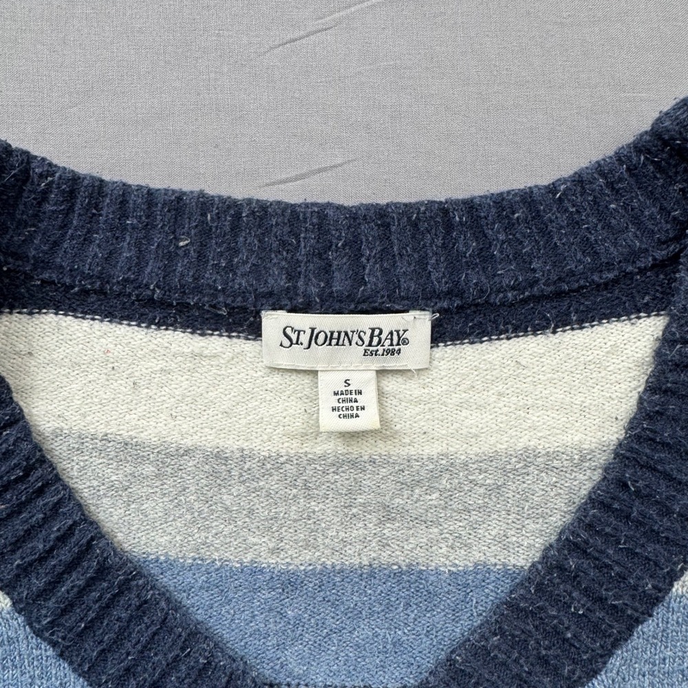 St Johns Bay Womens Blue Striped V-Neck Henley Knit Sweater Small - Picture 5 of 6